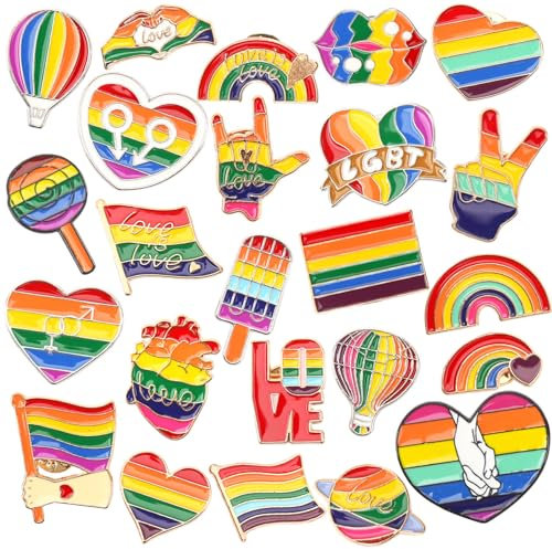 SEPGLITTER 24 Stück Regenbogen Gay Pride Broschen, LGBT Regenbogen Pins Kit, Gay Pin Metall, LGBTQ Regenbogenflagge, Herz Abzeichen, Kleidungszubehör für Rucksäcke, Schmuck, Hüte, Jackendekoration