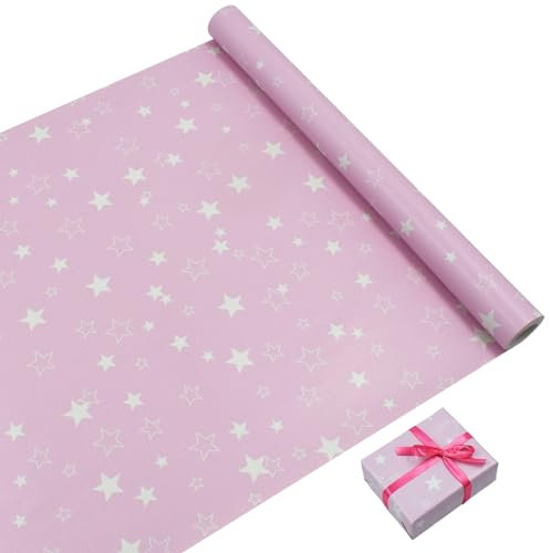 Rouleau de papier cadeau d'anniversaire recyclable : 43 cm x 15 m Rose Papier cadeau pour fête, décorations de cadeaux d'anniversaire