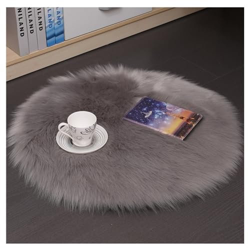 Hrlace Lammfell Schaffell Teppich Rund Kunstfell Teppich Waschbar Weich Fellteppich Flauschiger Longhair Stuhlauflage Nachahmung Wolle Bettvorleger Sofa Matte für Heimdekoration Hellgrau 140 * 140cm