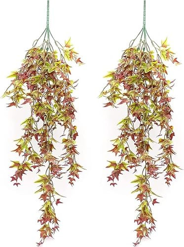 2 Piezas Plantas Artificiales Colgantes, Plantas Artificiales Decorativas, Planta Colgante Plantas, Plantas Colgantes Hiedra Rojo Artificial para Boda Jardín Balcón Dormitorio Interior (30,5cm)