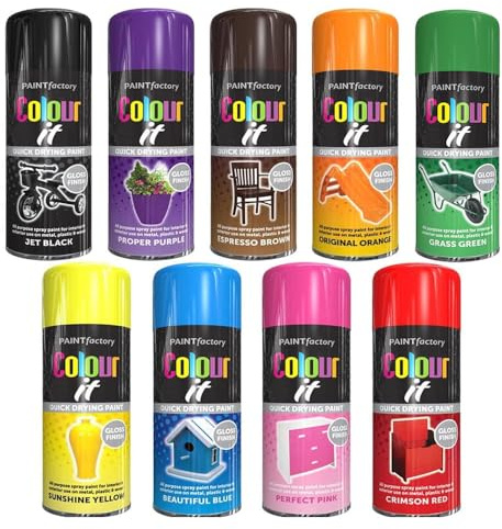 9 Mix Cans Gloss Finish All Purpose spray paint 400ml Multipurpose AerosoL, Quick and Fast Drying and Excellent Coverage for Metal, Wood, Plastic - A10