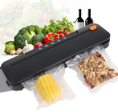 Vacuum Sealer Machine, 5 Modes for Food Preservation Seal Vacuum Packing Machine, with 20pcs Vacuum Sealer Bags and Built-in Cutter, 15 Seconds Fast Sealing Multi-Function Black Vacuum Sealer, Gekufa
