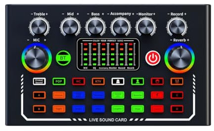Yominerr F009 Mezclador de Audio Tarjeta de Sonido en con Efectos de Mezclador de DJ y Equipo de Estudio Cambiador de Voz Producción de Podcasts