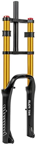 Fatbike-Gabel, 20-Zoll-Luftgabel, Federgabel für Snowbikes, 20 Zoll, 4.0 Fat Tire E-Bike, Doppelschultergabel, 1-1/8 Zoll gerader Federweg, 110 mm, Rückpralleinstellung, QR 9 mm (Farbe: Gold, Größe: