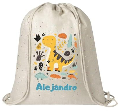 Weprintfy. | Mochila Cuerdas Infantil Personalizada | 48 X 42 CM | Apta para Lavadora | 100% Personalizada | Diseño Animales | Bolsa Guarderia | Bolsa Ropa Guarderia | Vuelta al Cole (DINOSAURIO)