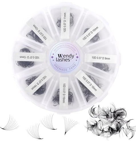 Premade Fans Eyelash Extension 10D D Curl 0.03mm 500 Fans 9-16mm Mixed Pre Made Fans Thin Base Russian Lash Extensions Pro Made Loose Lash Fans(500-10D-0.03-D-916)