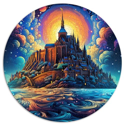 Rundpuzzle mit 1000 Teilen, Abtei Mont Saint Michel, runde Puzzles, für Erwachsene und Kinder, Kartonpuzzles, Lernspiele für Erwachsene und Kinder, Größe 67,5 x 67,5