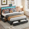 Henunem Polsterbett 140x200 cm mit 4 Stauraum Schublade,Doppelbett, LED Kopfteil mit USB Ladefunktion, Rückenlehne Bett mit Stauraum und Lattenrost, Stauraumbett, Ohne Matratze (Grau-138)