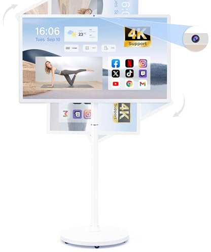 Smart TV portátil de 32 pulgadas con visualización de 1080p, rotación completa, cámara web 4K, Android 13 OS, 8 GB de RAM + 128 GB de almacenamiento, batería de 8 a 10 horas, TV rodante con control