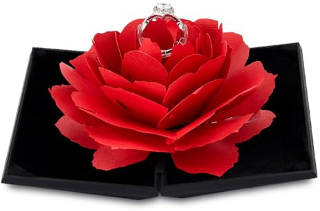 SUPERFINDINGS Rose Ring Box Black Engagement Ring Box Creative Surprise Jewelry Storage Holder Plastic Display Gift Case for Proposal Engagement Wedding Ceremony
