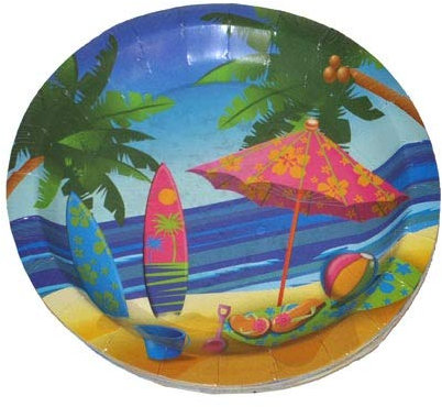 LP Divertissements Lot de 12 - Lot de 8 Assiettes en Carton Plage & Palmiers