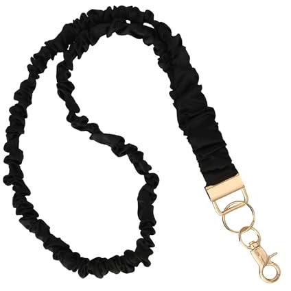 lasuroa Dehnbare Scrunchie Lanyard für Ausweise Schlüssel, Lehrer Halsband mit Sicherheitsclip Weiches Elastikband Schlüsselanhänger Kartenhalter für Frauen Krankenschwestern Ärzte (Schwarz)