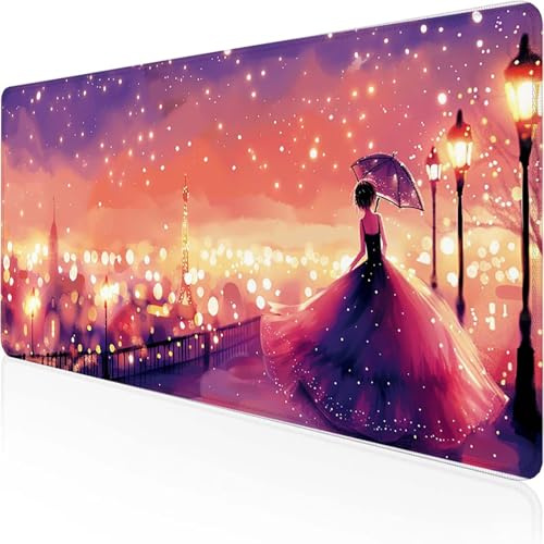 Tapis de Souris Tour Eiffel 150 x 80 cm Tapis de Souris Gaming Rose Mouse Pad avec des Bords Cousus Caoutchouc Antidérapant et Imperméable Base Mouse Pad pour PC Jeu, Accessoires, Cadeau 8-P