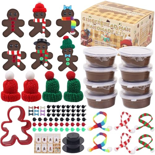 Bastelset Weihnachten, 85 Stück Modelliermasse Lufttrocknend Bastelset, DIY Lebkuchenmann Knete Set, Lebkuchenmann Weihnachten Handwerk mit Knete Zubehör, Weihnachtsbasteln Weihnachtsgeschenke