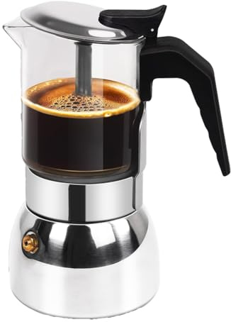 Hscjymnd Stoveetop Espresso Maker 9 tazza di vetro trasparente moka moka spessa in acciaio inossidabile macchina da caffè , 450 ml, 15 oz