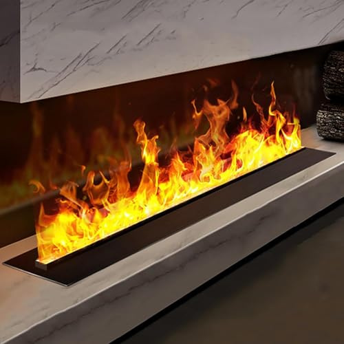 LESBJFDM 3D-Wasserdampfkamin mit Flamme in 9 Farben einstellbar, Elektrischer Zerstäubungskamin, Automatischer Wasserkamin, Einbau-Dampfkamin mit App-Steuerung, 150cm, ohne Heizung