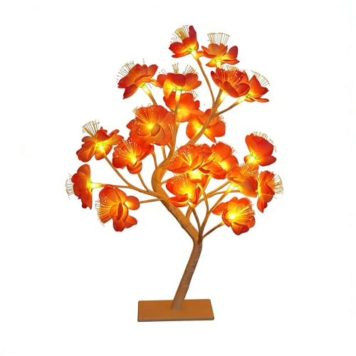 Camellia Tree Lamp LED Bonsai Nightlight Home Bedroom Festive Party Decor | Pink Camellia Decor Lamp 24LEDS USB Powered Flexible Adjustable Branches Bedroom Home Party Holiday Festival Decor