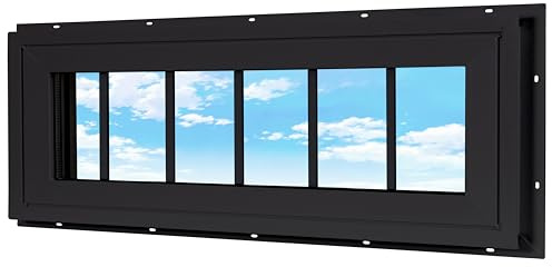 Ventana de vinilo para el hogar, 10 x 36 pulgadas, ventana fija de doble panel con rejillas y vidrio templado para casa, garaje (negro)