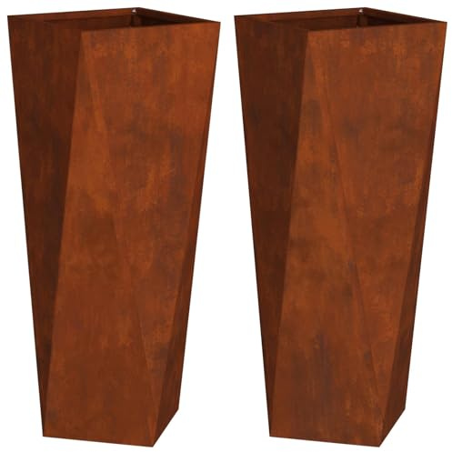 Foknhdi Lot de pots de fleurs en acier inoxydable résistant aux intempéries 30 x 30 x 75 cm - Design moderne avec structure robuste pour jardin, terrasse et balcon