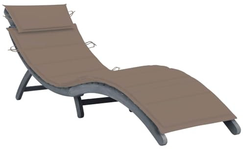 HFXHIJXQ Sonnenliege Akazie grau klappbar 190x60x51 cm, wetterfestes Holz mit Taupe Polsterauflage, Relaxliege für Garten, Balkon, Camping und Outdoor Sonnenecken