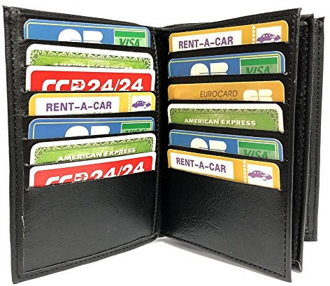 LOLUNA® Grand Portefeuille Homme Simili Cuir Souple, Complet 4 Volets, 20 Cartes - Billet - Monnaie - Permis - Identité - Carte Grise - Assurance - Ticket