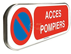 Panneau Stationnement Interdit Accès Pompiers - Aluminium Type Routier équipé de Rail de Fixation au Dos (500x150 mm alu Type Routier, Panneau Stationnement Interdit accès Pompiers)