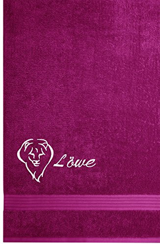 Lashuma Duschhandtuch 70x140, Badetuch Lila - Orchidee mit Tierzeichen Löwe, Serie: Linz