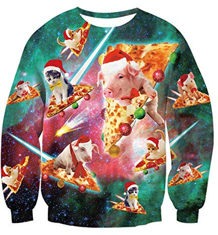 Rave on Friday Unisex Ugly Christmas Sweater Weihnachtspullover 3D Druck Schwein Druck Weihnachten Pullover Sweatshirts Casual Weihnachtspulli L