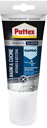 Pattex Bagni&Cucine Rapido, Trasparente, Silicone trasparente sigillante ad asciugatura rapida, Sigillante bagno impermeabile, Sigillante antimuffa in tubo, 1x150ml