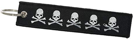Schlüsselband mit Totenköpfen, Skulls, Schädeln. Schwarz Weiß Schlüsselanhänger in Kontrastfarben für Biker, Rocker, Metaller und viele mehr!