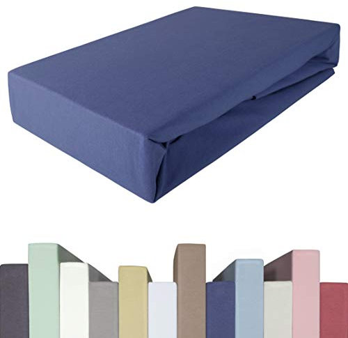 EDDA LUX Spannbettlaken für 20-40 cm hohe Matratzen, 90 x 200-220 bis 100 x 200-220 cm, Öko-Tex, Baumwolle m. 5% Elasthan, Premium Spannbetttuch für Boxspringbett, in Blaubeere