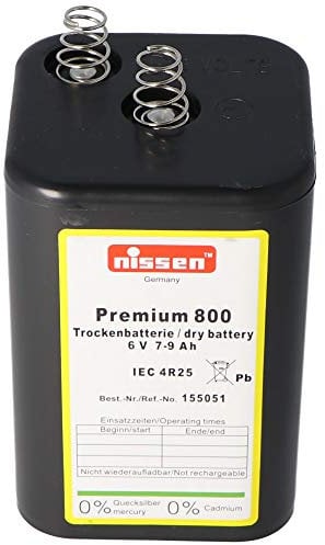 Nissen Premium 800 4R25 Batterie 6 Volt max. 9000mAh Kapazität, Trockenbatterie 4R25 ohne Quecksilber und Cadmium