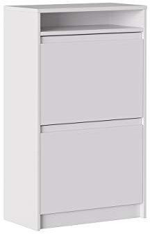 Iconico Home MIK Modern, Scarpiera Doppia profondità con 2 Ante e vano a Giorno, Ingresso, Guardaroba, Portaoggetti, 60x30xh99,5 cm, Bianco