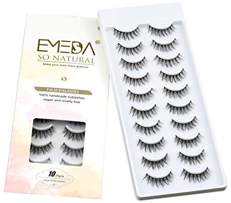 EMEDA 10 Paires Faux Cils d'Aspect Naturel, Cils Courts Et Doux 3D, Cils Vaporeux Cateye Pour Le Maquillage, Cils En Bande 100% Faits à La Main (A12)