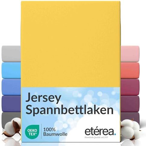 etérea Jersey Spannbettlaken 120x200 cm Gelb bis 25cm Höhe Bettlaken | 100% Baumwolle Jersey Spannbetttuch · Rundumgummizug bis 25 cm Steghöhe · bügelfrei & pflegeleicht · OEKO-TEX Made in Green