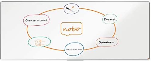 Nobo Premium Plus Emaille Magnetisches Whiteboard - 3000 x 1200 mm, Aluminiumrahmen, EU Ecolabel zertifiziert, 1915153