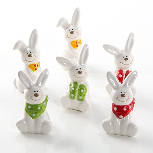 Logbuch-Verlag 6 kleine Osterhasen Figuren aus Keramik Osterdeko zum Hinstellen 7 cm Hasenfiguren als Ostergeschenk