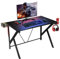 COSTWAY Gaming Tisch K-förmiger Computertisch PC Tisch Schreibtisch mit Getränkehalter, Kopfhörer Haken und Videoablage 115x73cm