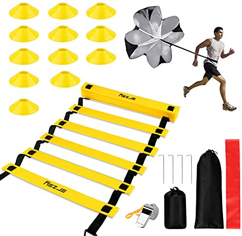 omitium Set di Allenamento per velocità e agilità, 6M Scala Agilità Scaletta Set, Kit di allenamento per l'agilità della velocità per Allenamento Fitness Training, Calcio, Pallacanestro