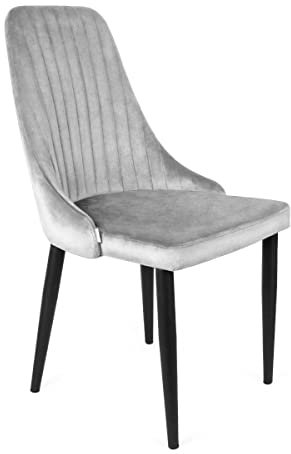 HOMLA Louis Veloursstuhl Wohnzimmerstuhl Esszimmerstuhl Polsterstuhl - Sessel mit Rückenlehne - Küchenstuhl mit Modischem Design - Schwarze Beine - Grau 45x45x90 cm