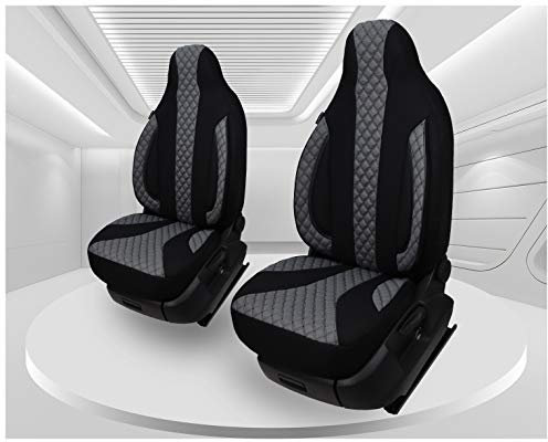 BREMER SITZBEZÜGE Maß Piloten Auto Schonbezüge kompatibel mit VW Touran 2 Fahrer & Beifahrer ab 2015 / Auto Sitzbezüge Schonbezug Set Autositzbezüge 2er Pack in Schwarz/Grau
