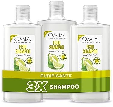 Omia, Fisio Shampoo Trattante mit Bergamottöl aus Kalabrien für Fettiges Haar, Reinigend und Ausgleichend, Frei von Silikonen und SLES, 3 x 200 ml Flaschen - Exklusiv bei Amazon