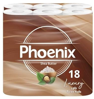 Phoenix Soft Shea Butter Fragranced Luxury Toilet Rolls Bulk Buy – Quilted White 3 Ply Toilet Paper - Toilet Tissue 150 Sheets per Roll (18)