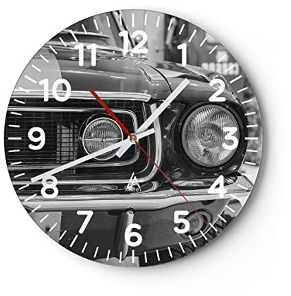 Modern Wanduhr Ford Mustang Mach 40x40cm Rund Groß Wand Uhr Glas Analog Zimmeruhren Küche Büro Wohnzimmer Glasuhr Wall Clock Dekoration Design Wanddekoration Küchenuhr C4AR40x40-4619