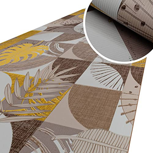 ANRO Küchenläufer Küchenteppich rutschfest Teppich Läufer Küche PVC pflegleicht Teppichläufer Flur abwaschbar Palmenblätter Grau 100x52cm