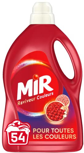 Mir Raviveur Couleurs – Lessive liquide Spéciale Linge Couleurs – Soin pour les vêtements de couleurs – 90% d'ingrédients d'origine naturelle – 54 lavages (2,97 l)