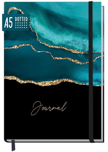 paper&you® Bullet Journal dotted A5 mit Gummiband Shiny Teal 156 Seiten, Notizbuch gepunktet, Tagebuch - nachhaltig & klimafreundlich
