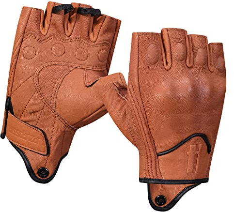 Harssidanzar Halbfinger/Fingerlose Motorradhandschuhe, Reiten Fahren Biker Rennsport Motorradhandschuh Touchscreen Harter Knöchelschutz für Frauen KL023EU,Bräunen, Größe M