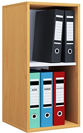VCM Holzregal stehend | platzsparender Aktenschrank | Maße ca. H. 74 x B. 35 x T. 37 cm | Elegantes Regal | Büroregal – Lona I 2f Buche