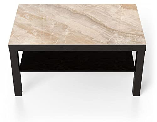 DEQORI Glastisch | schwarz groß 90x50 cm | Motiv Helle Marmorfläche | ausgefallener Beistelltisch aus Glas | Hochglanz Couchtisch fürs Wohnzimmer | moderner Couch Tisch mit Design